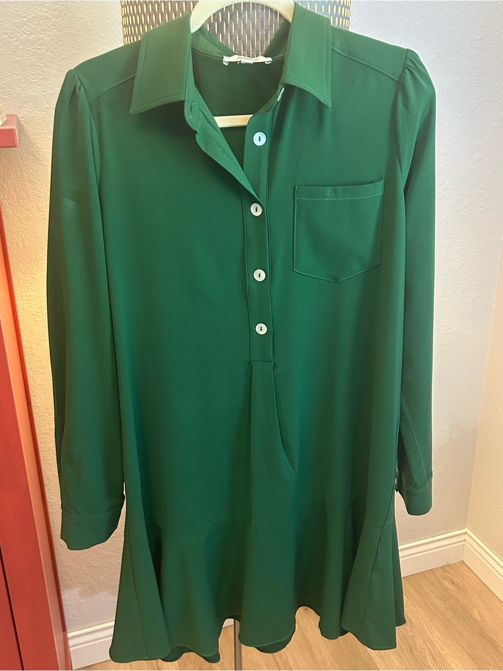 Avara Emerald Green Long Sleeve Shirt Dress